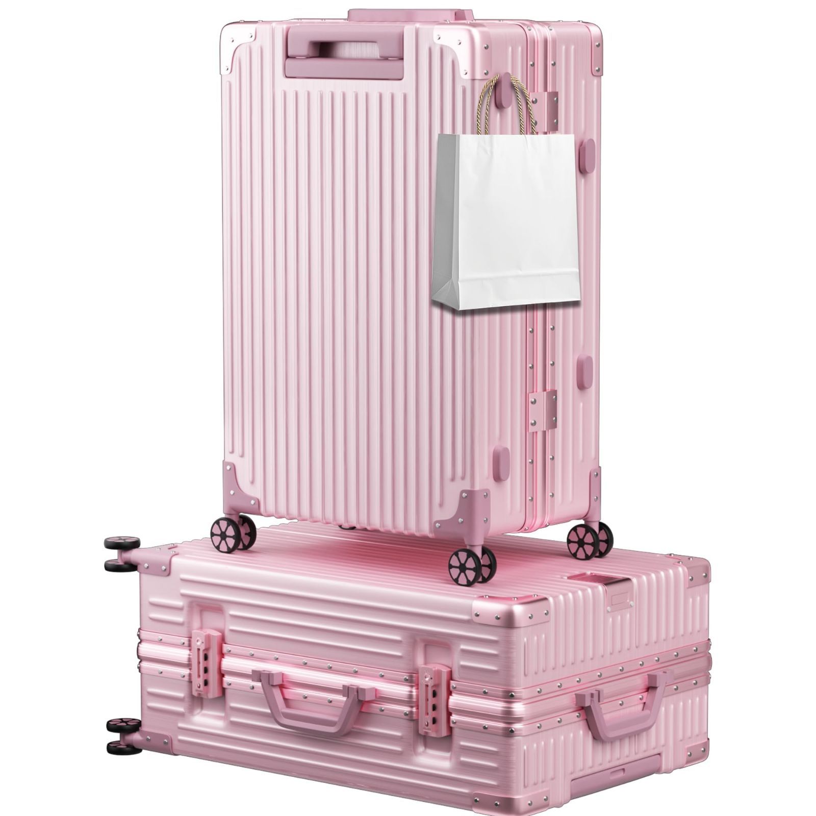 数量 Airmood スーツケース 機内持ち込み キャリーケース 軽量 アルミフレーム トロリーケース キャリーバッグ TSAロック 静音 可愛い 大型 耐衝撃 出張 旅行 S サイズ ブピンク 42L 2泊3日 ダブルキャスター