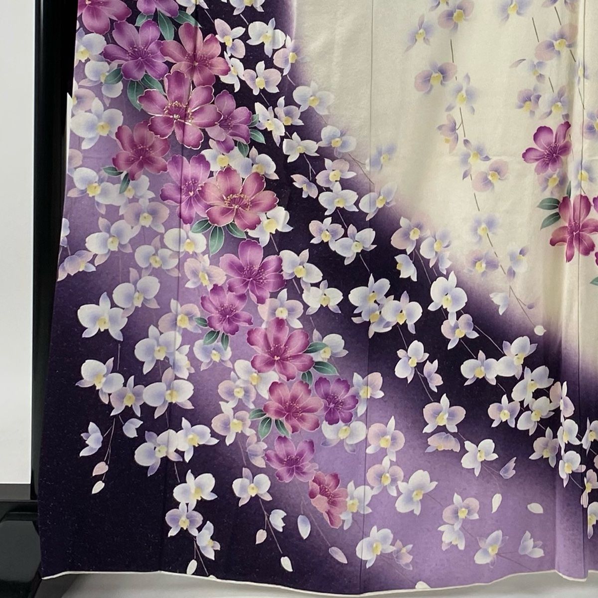 振袖 身丈167cm 裄丈67cm M 袷 袋帯フルセット 桜 胡蝶蘭 銀通し 金糸 濃紫 正絹