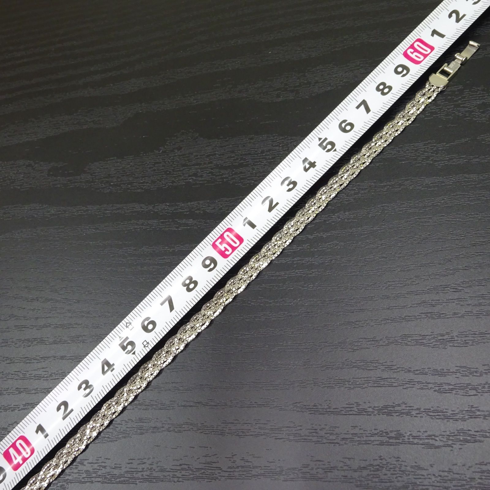 プラチナpt850 ボリューム 編み込み デザイン ロング ネックレス 60cm 