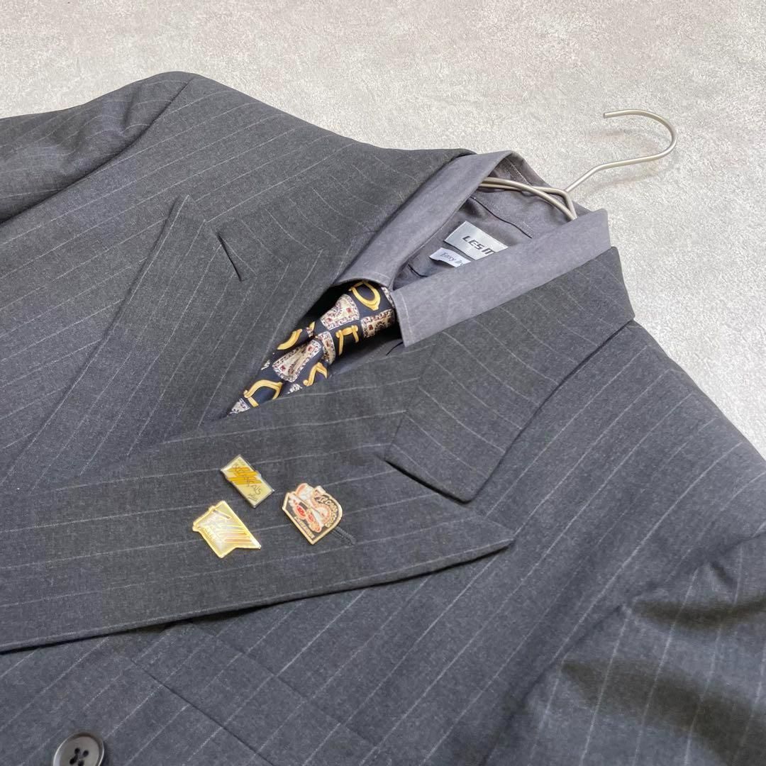 90s ヴィンテージ セットアップ ダブルスーツ グレー ストライプ 極上