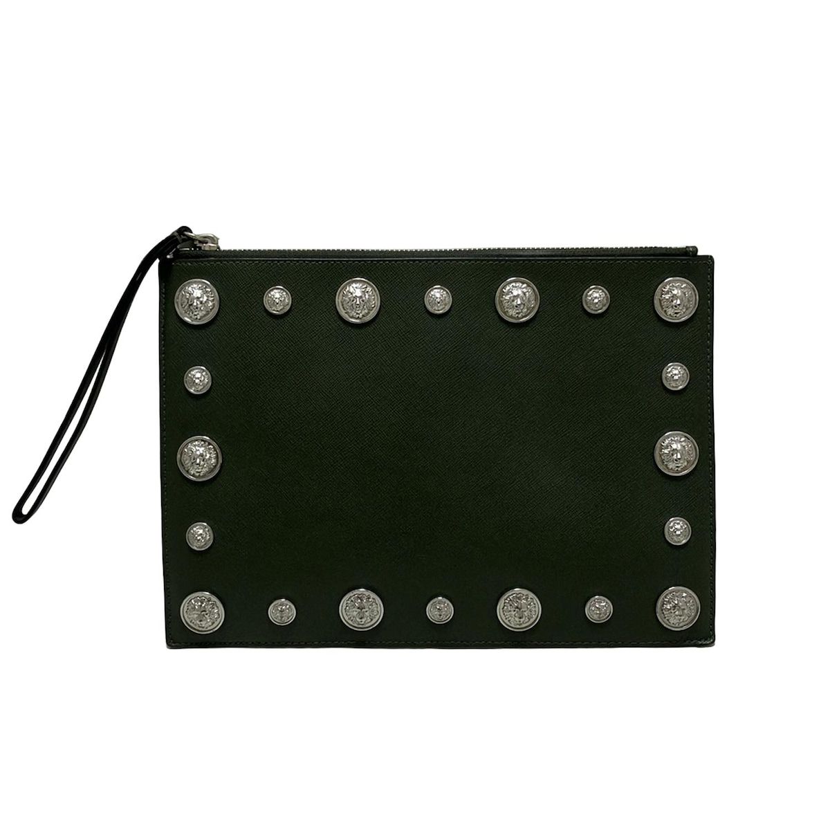 VERSUS VERSACE ヴェルサスヴェルサーチ クラッチバッグ - ダークグリーン×シルバー スタッズ レザー