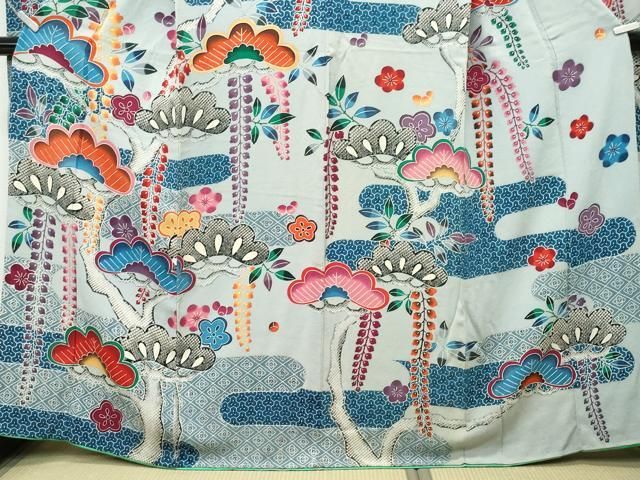 平和屋着物○豪華振袖 紅型 松花文 鬼しぼ縮緬 正絹 逸品 CAAR8019vf 平和