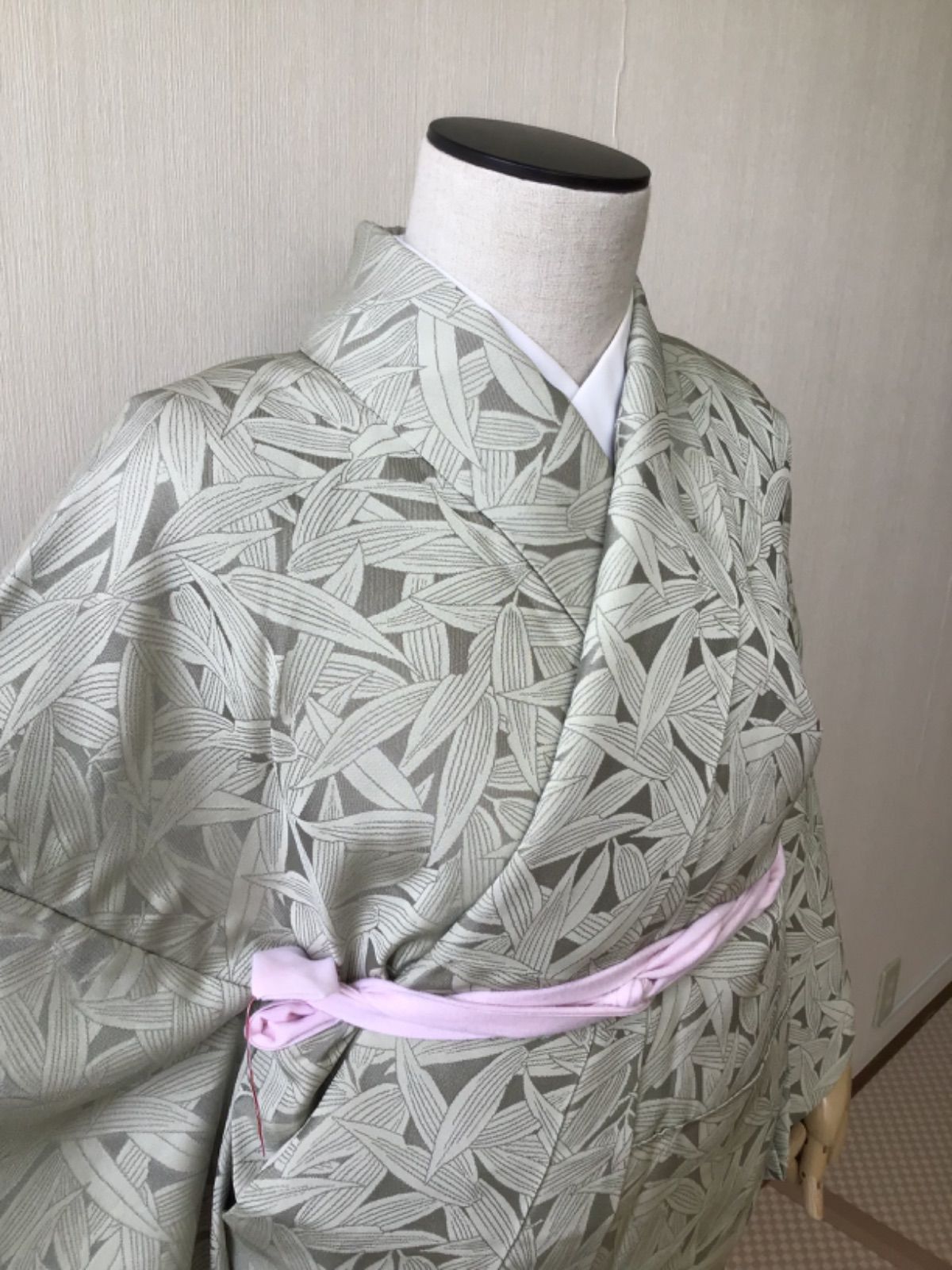 単衣 着物 紬 紬着物 木の葉柄 きものやまと 薄鈍色 t-132
