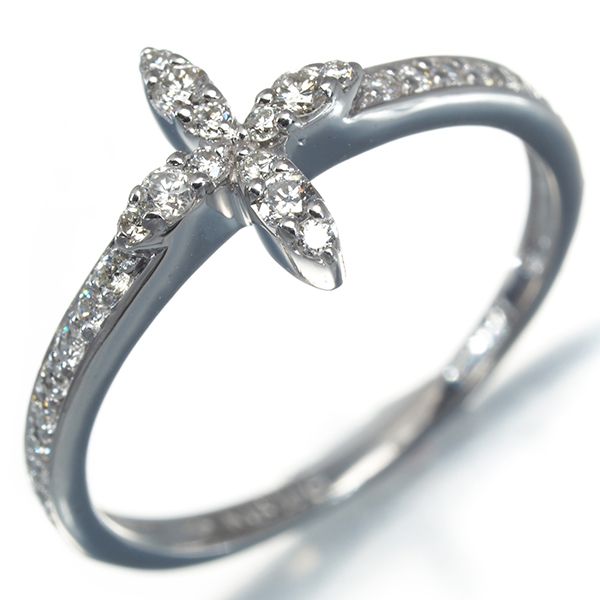 ダイヤ ダイヤモンド 0.18ct フラワー クロス リング K18WG #166231  