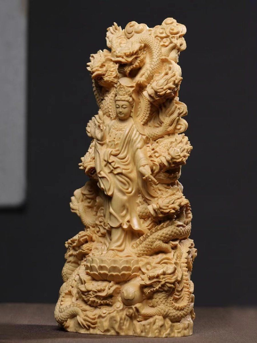Y2293-2 高級彫刻 観音像 置物 細密彫刻 総重量365.7g　ten Amazon｜木彫り観世音菩薩 観音像彫刻 19cm 観音仏像 仏壇 観音