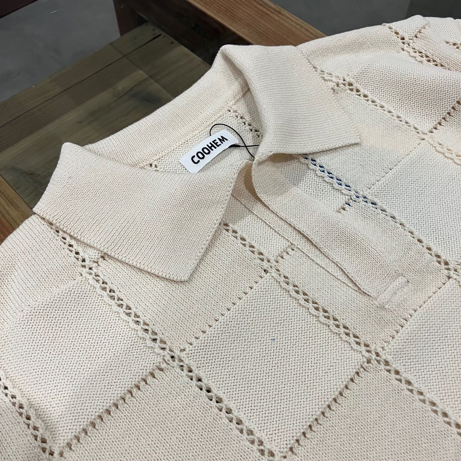 COOHEM コーヘン LINKS CHECK KNIT PULLOVER ECRU リンクス チェック