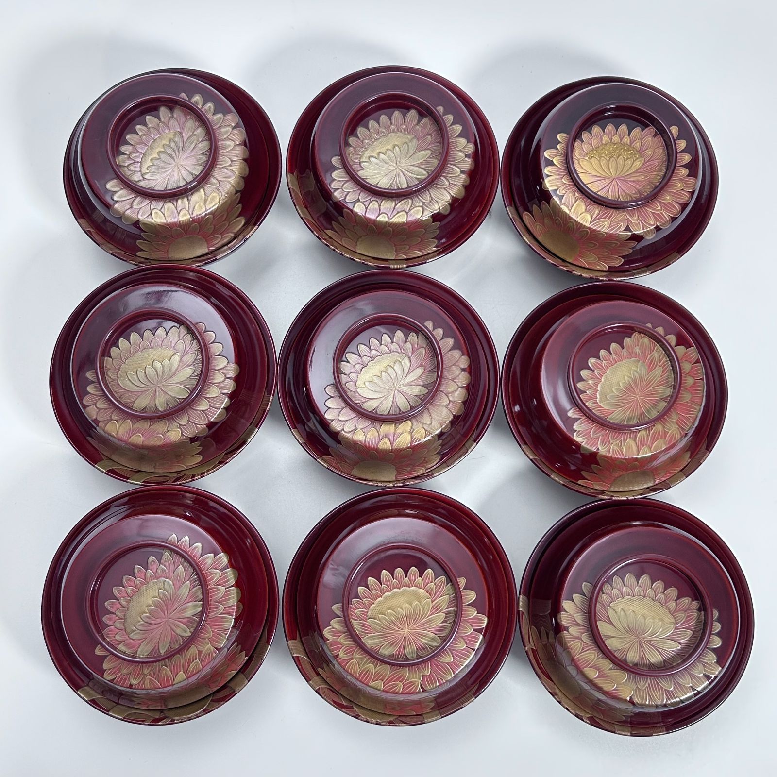 A893 木製輪島塗 白檀塗 山吹蒔絵 『千舟堂』 吸い物椀 煮物椀 5客