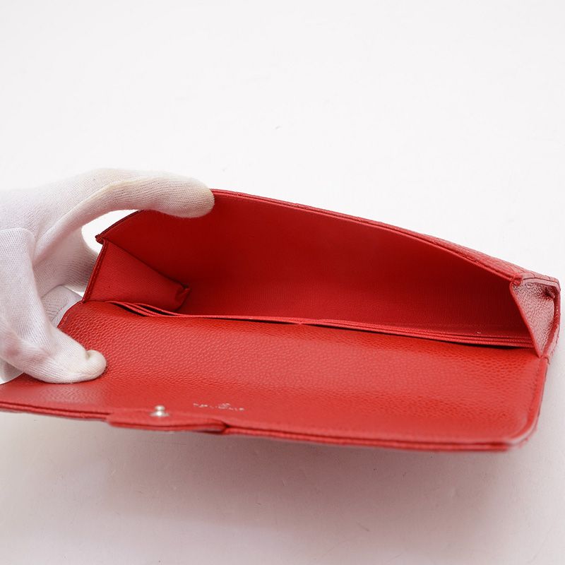 シャネル マトラッセ マルチウォレット 長財布 キャビアスキン レッド  