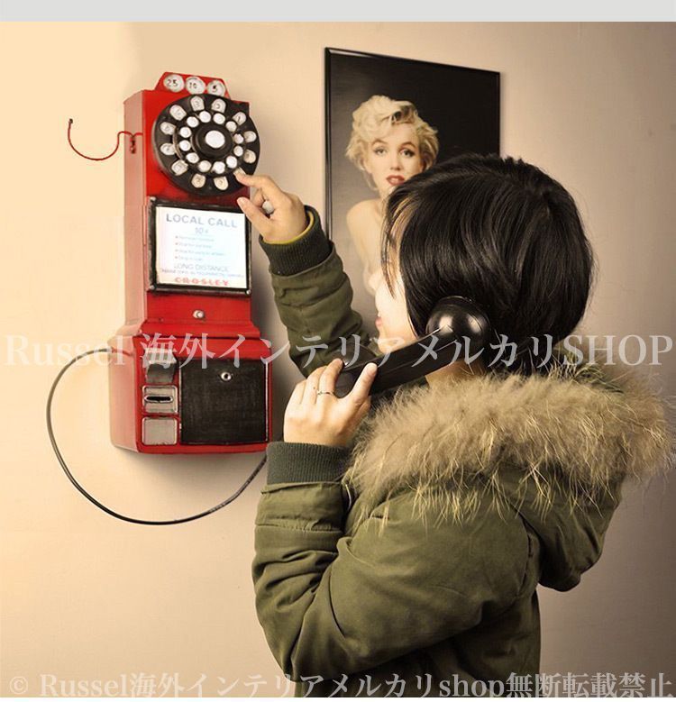 ダイヤル式 電話 ヴィンテージ調 レトロ調 テレフォン おしゃれ かわいい ウォールアート 壁掛け 置物 高さ50cm 装飾品 レッド ギフト カラーバリエーション 9色 ダイヤル式 ヴィンテージ調 レトロ調 レトロヴィンテージコード付きダイヤル電話モデル、ホーム Atyhao ダイヤル式電話コード付きレトロデザインの固定電話