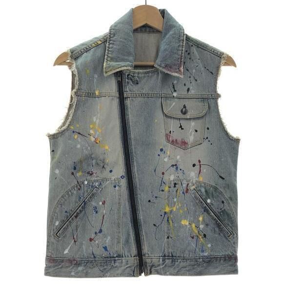 中古】NUMBER(N)INE ペンキデニムライダースベスト 0 00357933495
