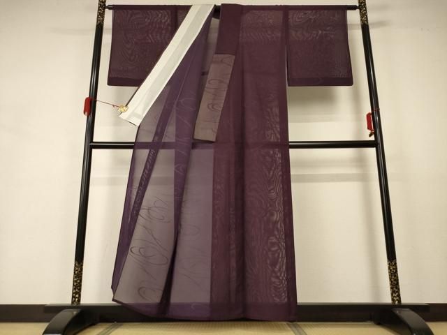 平和屋着物 夏物 色無地 流水紋紗 黒鳶色 正絹 AABA6595jd