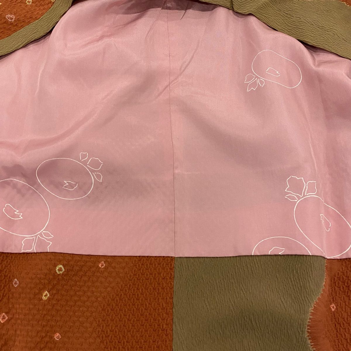 道行 身丈85.5cm 裄丈62cm S 和装コート 角衿 幾何学 赤茶 正絹 秀品 NICORILABO_COM