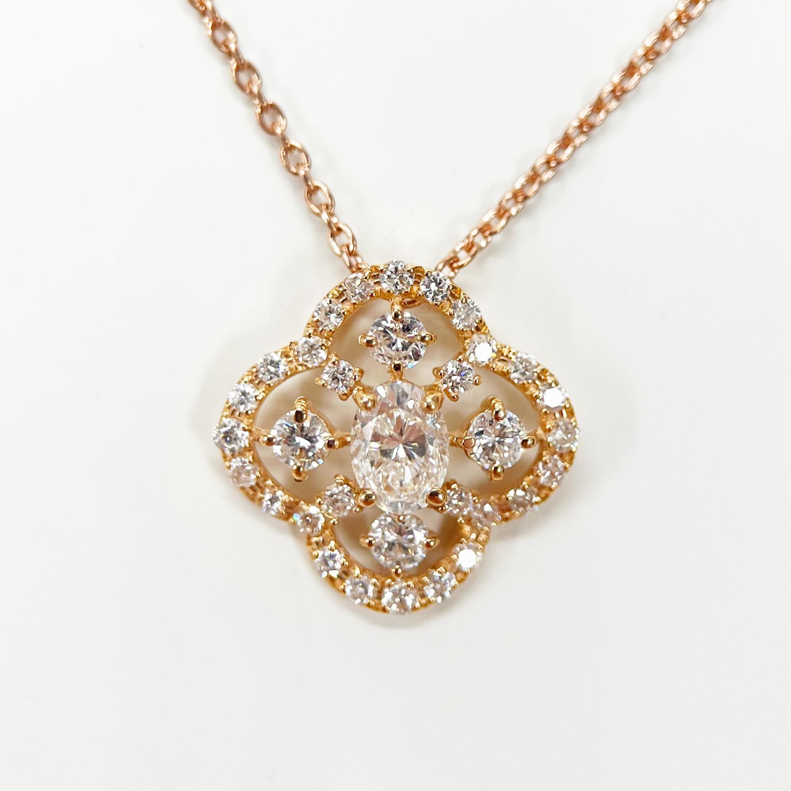 新品✨ K18PG 天然ダイアモンド ネックレス チェーン付き ピンク  