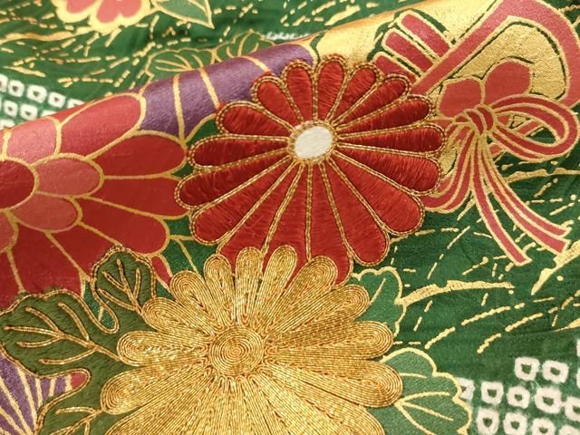 平和屋着物○豪華振袖 絞り 花蝶文 橘 黒地 金彩 正絹 逸品 AAAX0564zg