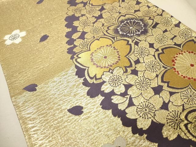 平和屋着物▽六通柄袋帯 唐織 舞桜間道 金糸 正絹 逸品 CAAQ3577ak  