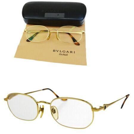 【中古】 ブルガリ BVLGARI メガネフレーム ゴールド メタル メガネ拭き ケース付き M140077 08BG694
