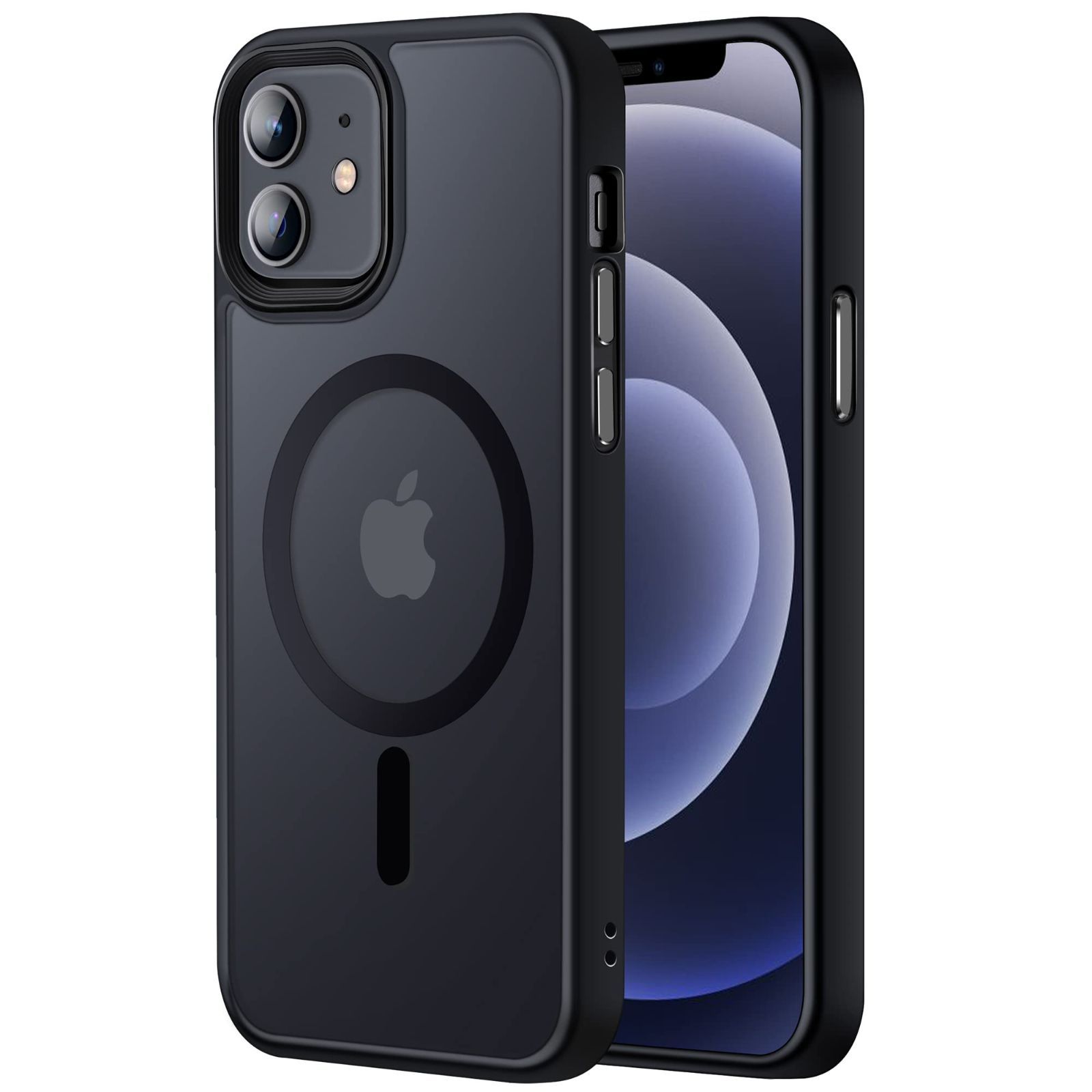 / 12 Pro 12 用 ケース 半透明 マグネット搭載 iPhone 耐衝撃 マット感 黄ばみなし ストラップホール付き 【米軍規格・MagSafe対応】Gtsoho マグセーフ対応 ワイアレス充電対応 マットブラック