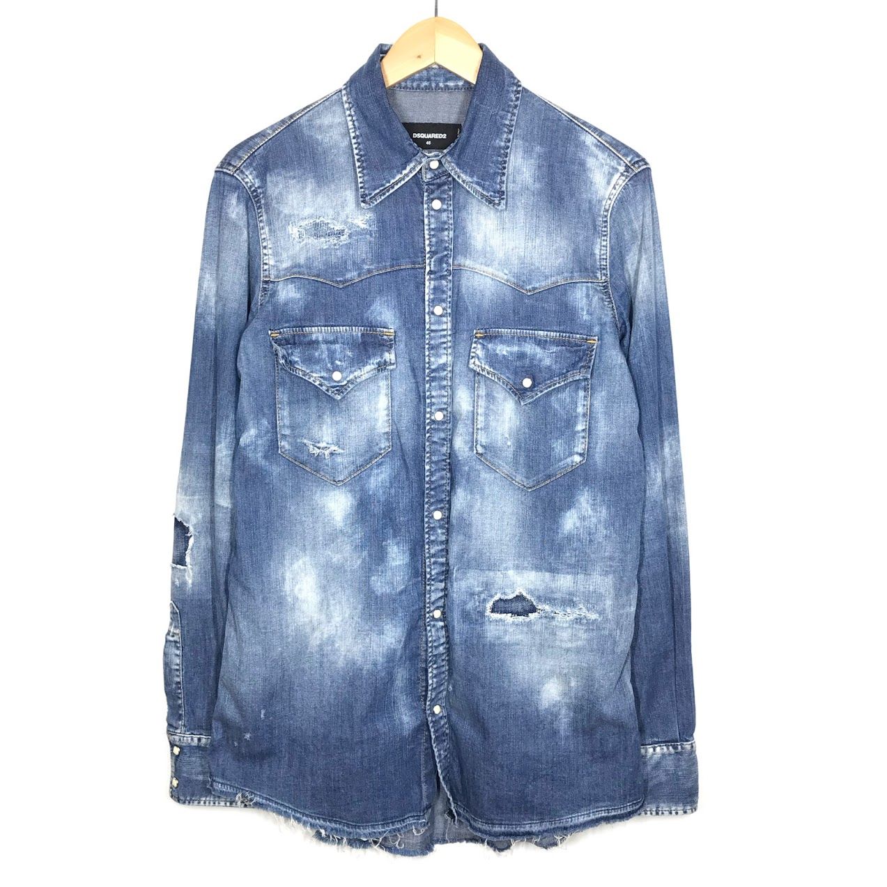 倉吉店 DSQUARED2 | ディースクエアード 長袖シャツ デニム ダメージ加工 S71DM0258 S30341 インディゴ サイズ 46 102