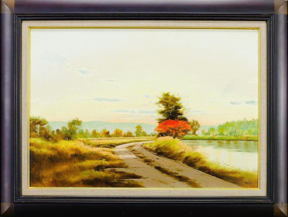 P10号. 油彩画 （吉備路風景)、コクタン調額縁入り、No.45 P10号. 油彩画 （吉備路風景)、コクタン調額縁入り、No.45（油絵