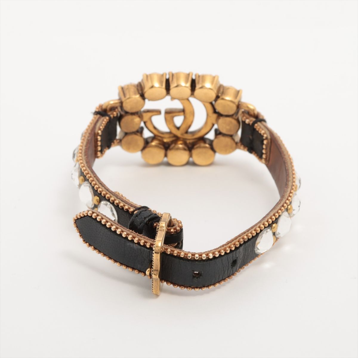 鑑定済み】 GUCCI グッチ ダブルG レザー × ラインストーン × GP