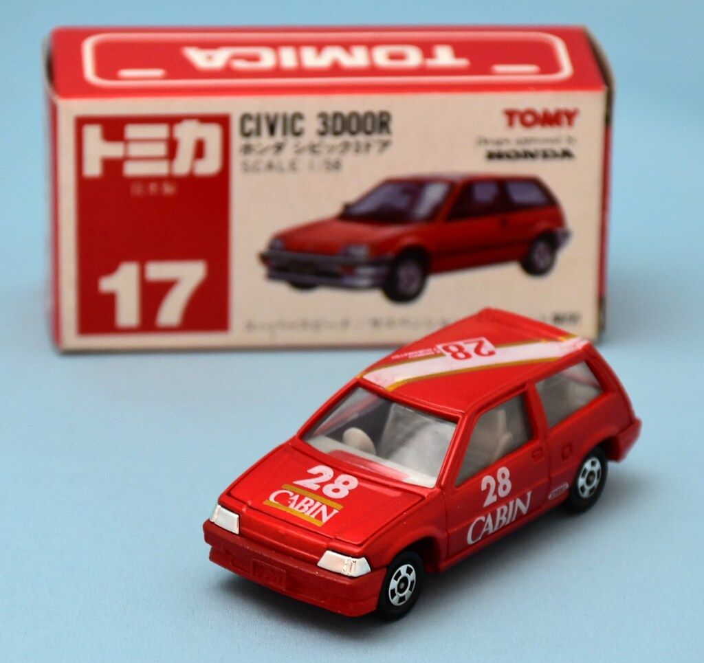 トミー トミカ赤箱 グループAフェア ホンダシビック3ドア 赤 内装グレー 1H 28 CABIN タンポ 17-5-9