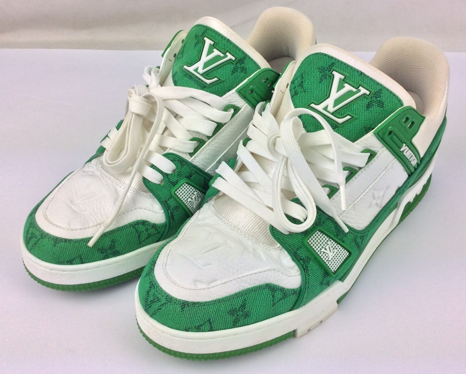 【LOUIS VUITTON / ルイヴィトン】トレイナー メンズ サイズ8 モノグラム グリーン デニム スニーカー VL0212　LV  MONOGRAM GREEN DENIM SNEAKER　靴　534-5-ki