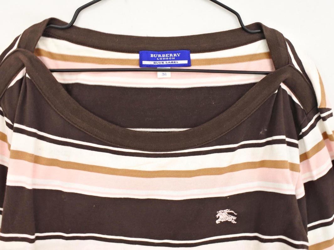[美品] BURBERRY LONDON ブルーレーベル チュニック ボーダー バーバリーブルーレーベルボーダーチュニックフレア 白紺 7部袖