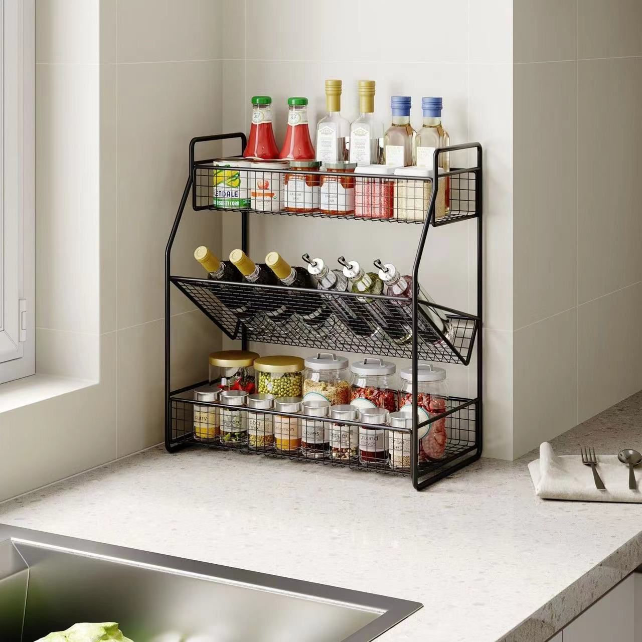 調味料収納棚  キッチンラック   カウンター用多段調味料棚