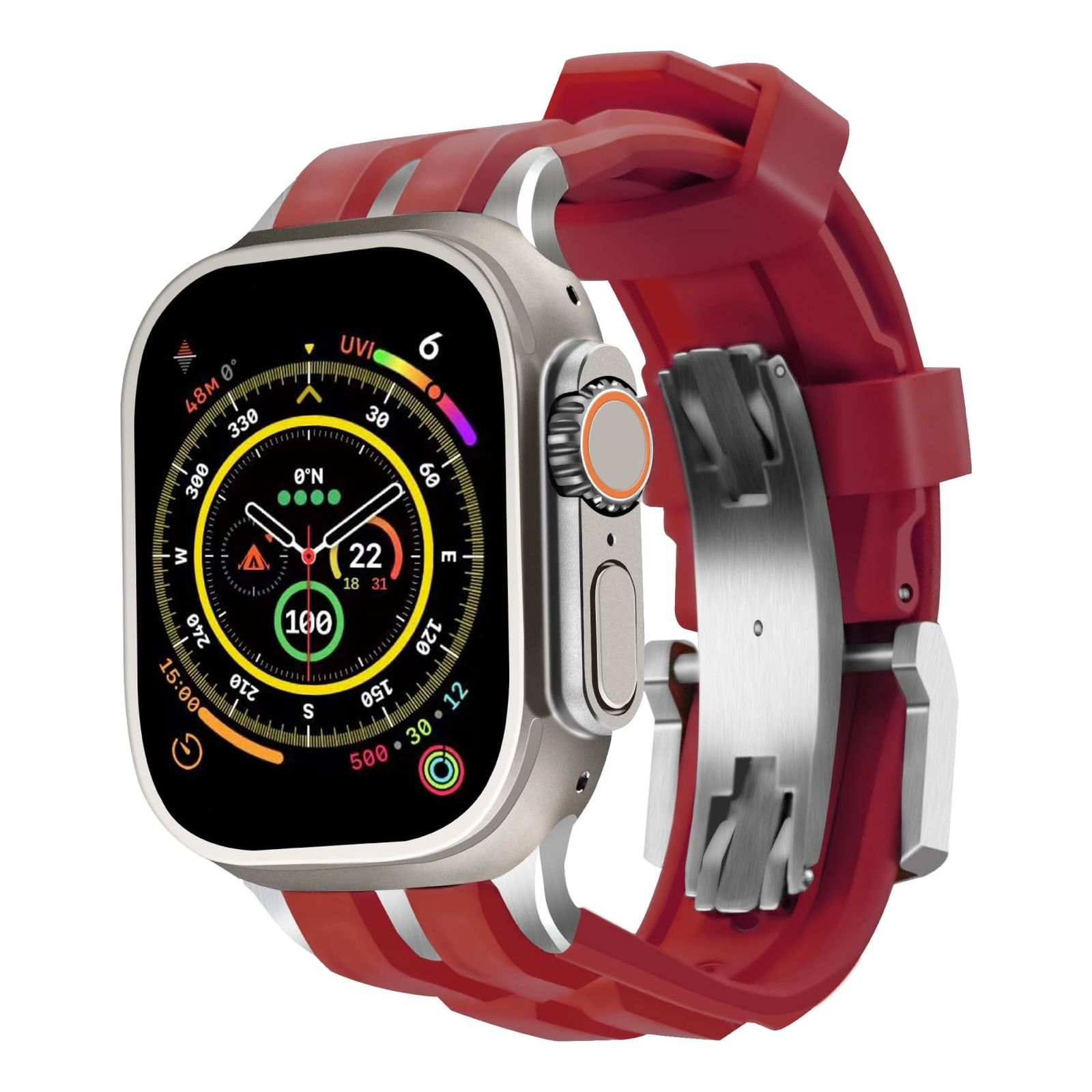 RACINGPREMIUM AppleWatch Ultra1|2|S10|S9|S8|S7|S6|S5|SEシリーズ対応 ベルギー発デザイン ラグジュアリーレベルフッ素ゴム交換用バンド ステンレス鋼＆チタン合金コネクター|バックル アップルウォッチ …