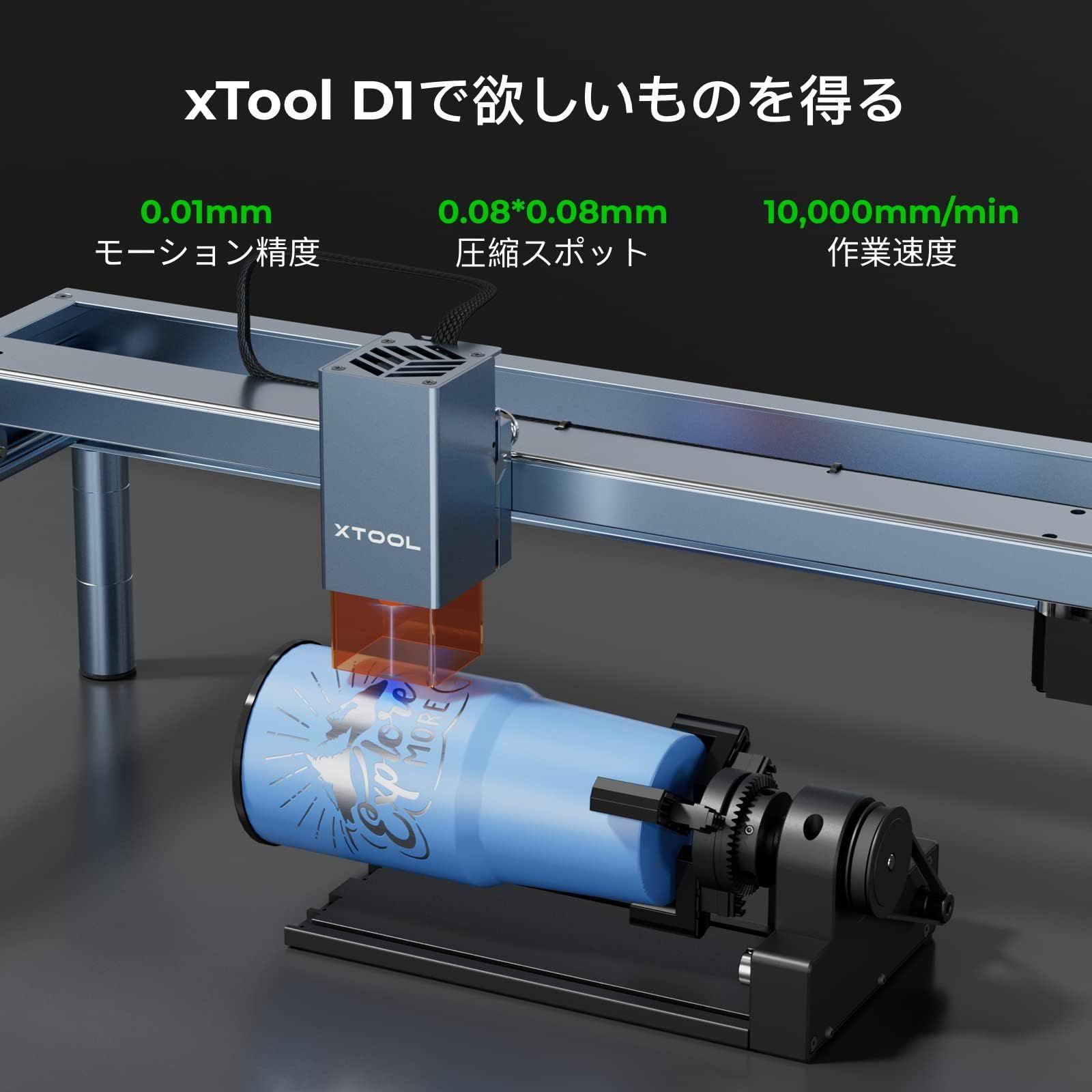 xTool D1 Pro/F1/P2/S1用RA2 Pro 4-in-1 回転台 円筒体や球体が加工可 