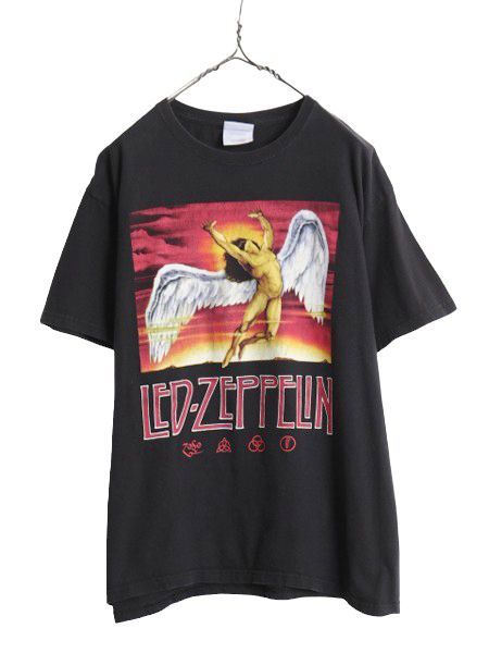 【お得なクーポン配布中!】 00s  レッドツェッペリン ロゴ イラスト プリント Tシャツ メンズ L 古着 00年代 オールド Led Zeppelin オフィシャル バンド ロック 黒