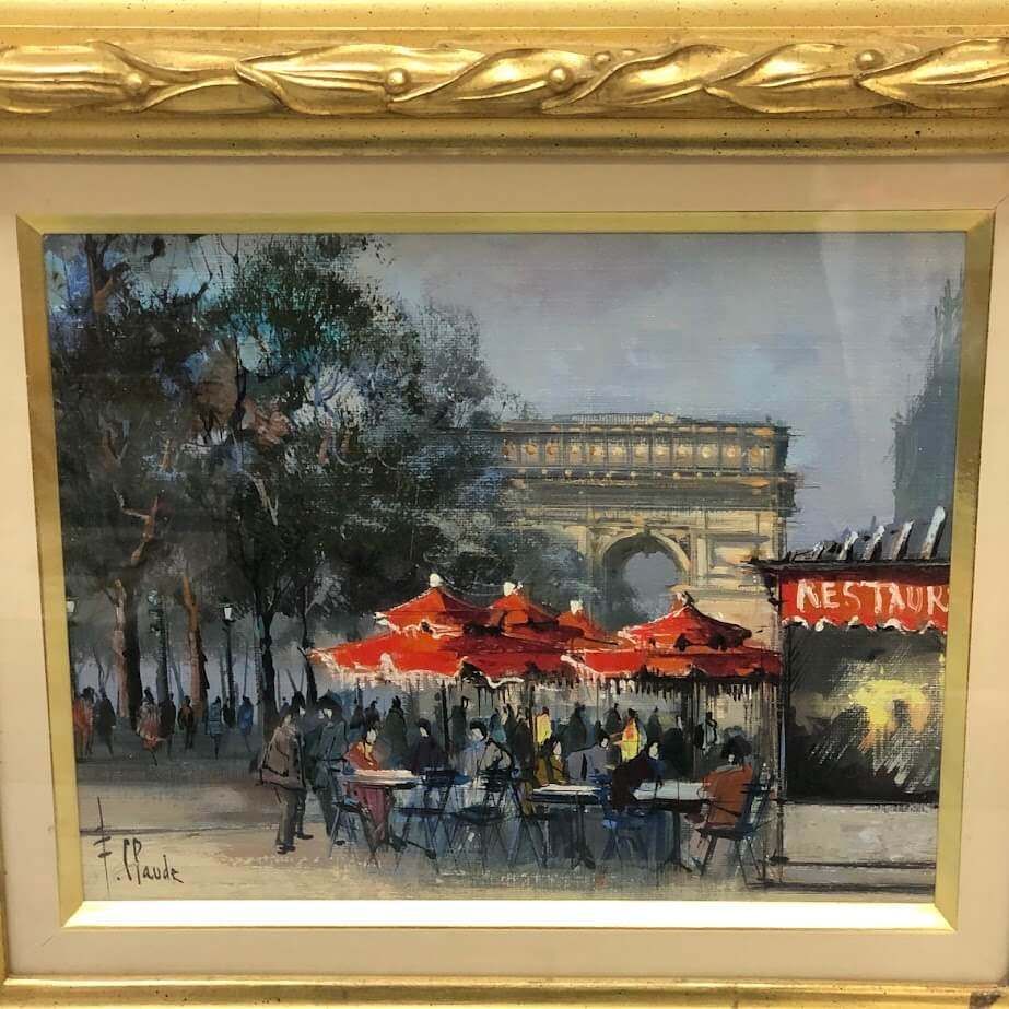 ss7299 【】 額装 クロード がいせん門近くのカフェ 油彩画 F3 直筆