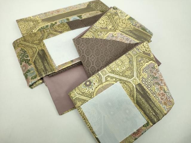 平和屋着物○ワンタッチつけ帯 紹巴織 吉祥花文 金糸 正絹 逸品