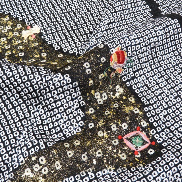 訪問着 着物 中古 正絹 袷 総絞り 鹿の子絞り 刺繍 宝物 M A1187