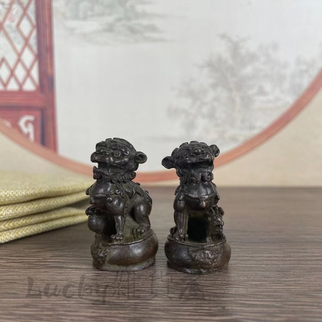 獅子 ライオン 置物 オブジェ 2セット 合金 風水グッズ