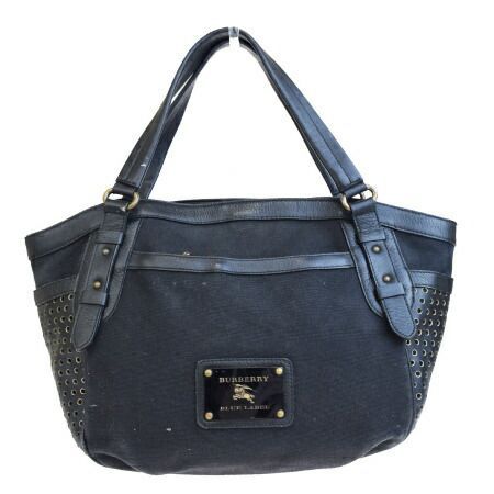 【中古】 中美品 バーバリーブルーレーベル BURBERRY BLUE LABEL ショルダーバッグ トート ハンド ブラック キャンバス レザー 03HE049