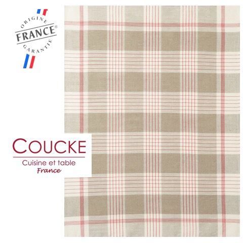 Coucke】フランス製 トルション キッチンタオル 麻&綿 伝統柄 ルージュ