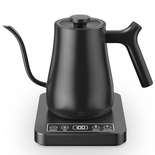 電気ケトル 温度調節 コーヒーケトル 細口 ドリップ 1200W 1℃単位温度設定|保温機能付き|ドリップタイマー機能|空焚き防止機能|自動電源オフ 0.8L 温調 電気 小型 PSE認証済み 日本語取扱説明書付き