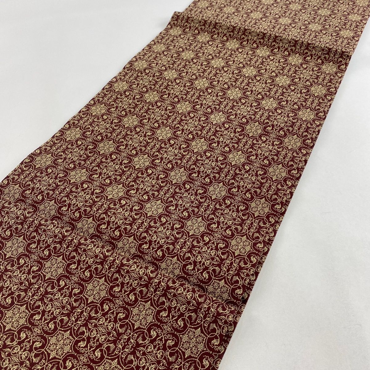 開き名古屋帯 美品 名品 龍村美術織物 葡萄唐草文錦 赤紫 正絹 【中古