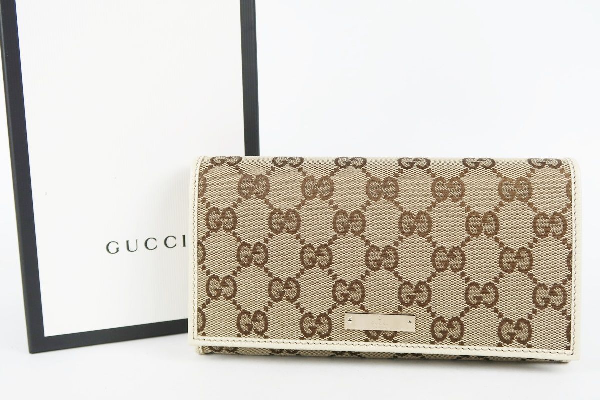 GUCCI GGキャンバス 長財布 ベージュ レザー ロゴ 0959 フラップ GUCCI GGキャンバス 長財布 ベージュ レザー ロゴ 0959 フラップ