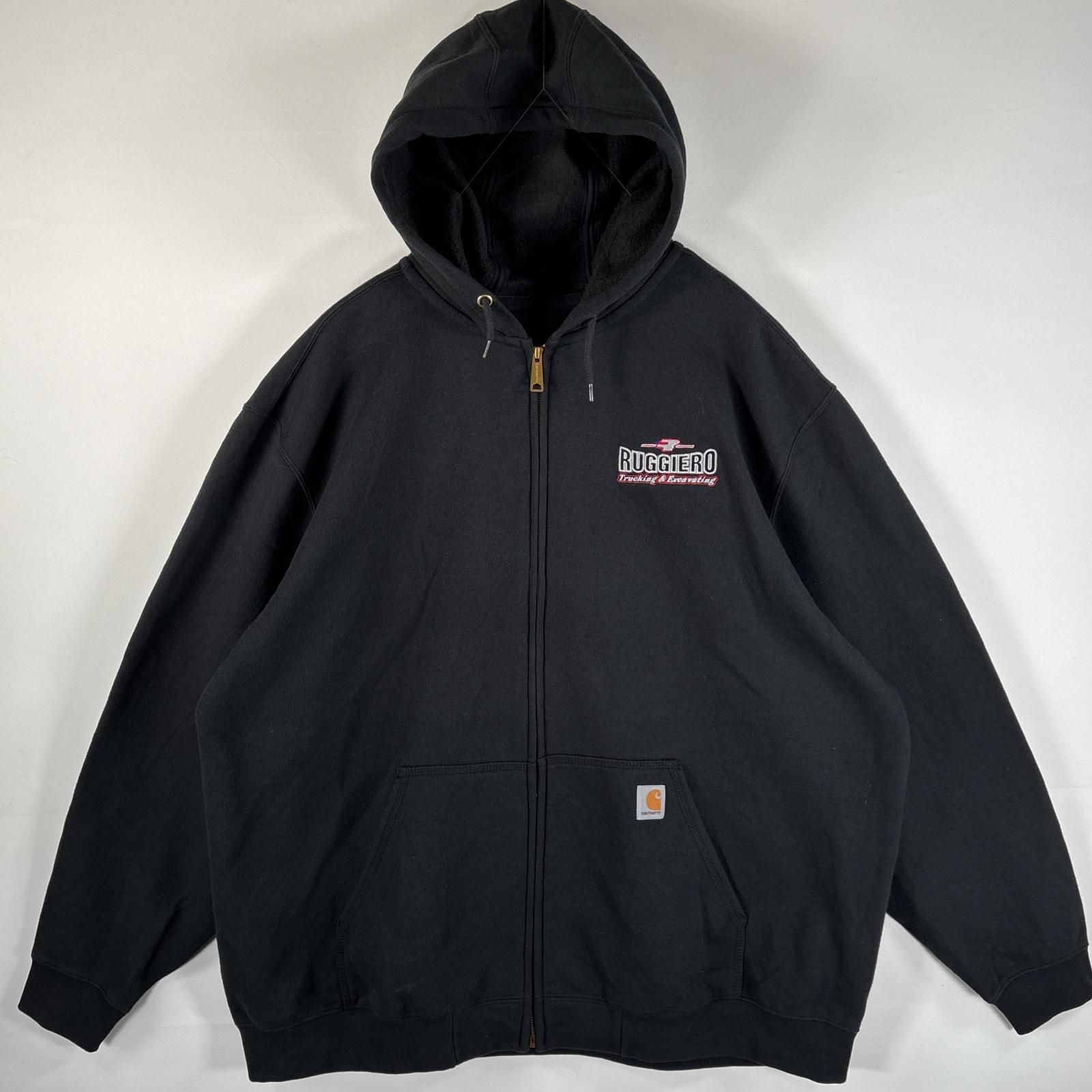 古着 カーハート Carhartt パーカー 大きいサイズ オリジナルフィット ワンポイントロゴ 刺繍 フルジップ 裏起毛 XXXL  ブラック メンズ