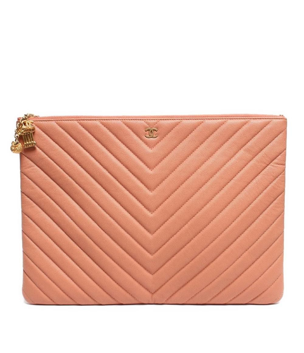 レザークラッチバッグ ココマーク フクロウ ゴールド金具 シェブロン Ｖステッチ キャビアスキン レディース CHANEL