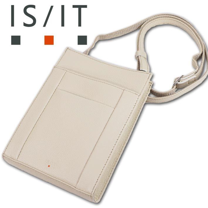 イズイット IS|IT 牛革 ミニショルダーバッグ ベージュ系 メンズ レディース 定価22 000円 コンパクト スマホショルダー ミニショルダーバッグ 男女兼用 スリム