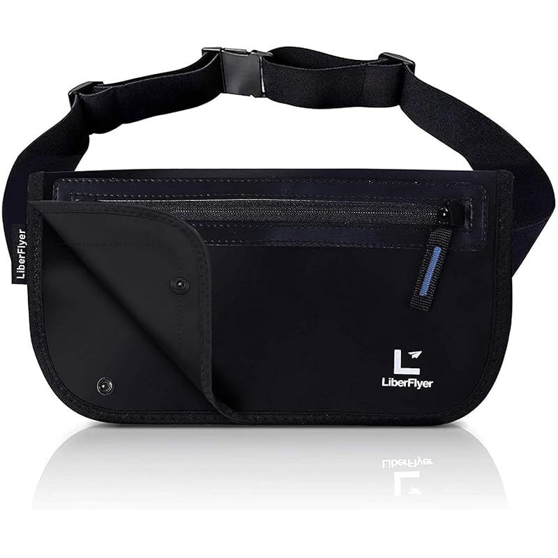 [LiberFlyer] セキュリポ（SECURIPO）セキュリティウエストポーチ 防水 (ブラック（青ジッパー）)