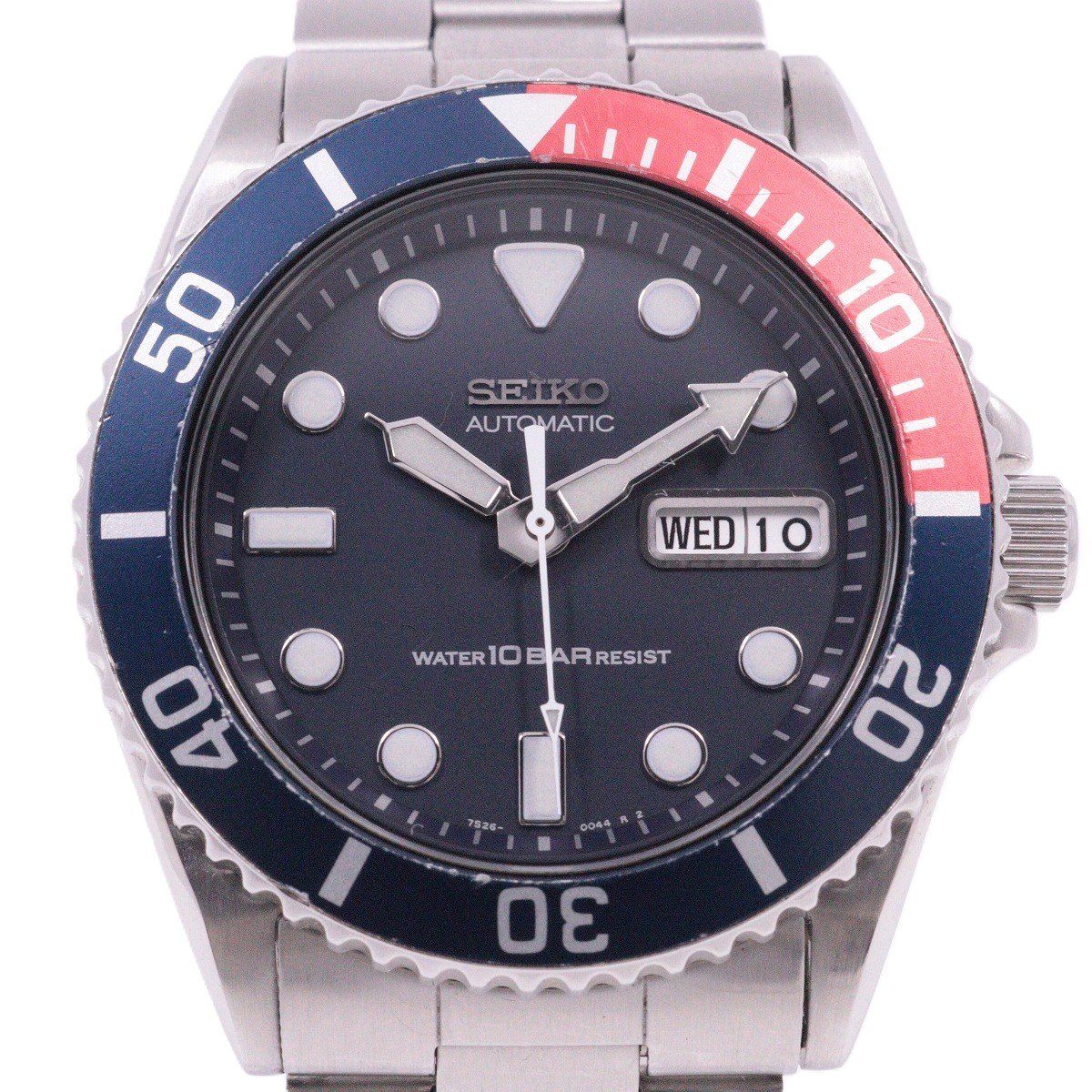 【訳あり品】SEIKO セイコー ダイバー型 10気圧防水 自動巻き メンズ 腕時計 デイデイト ペプシベゼル 純正ベルト 7S26-0040【いおき質店】
