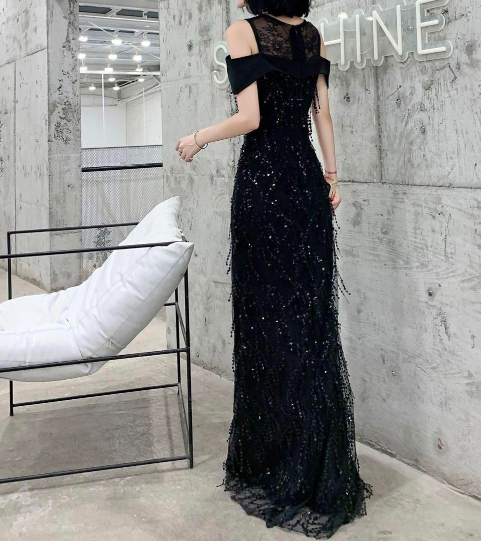 花柄レースにスパンコールが美しい オフショルイブニングドレス 新品未使用 レディースファッション 花柄レースにスパンコールが