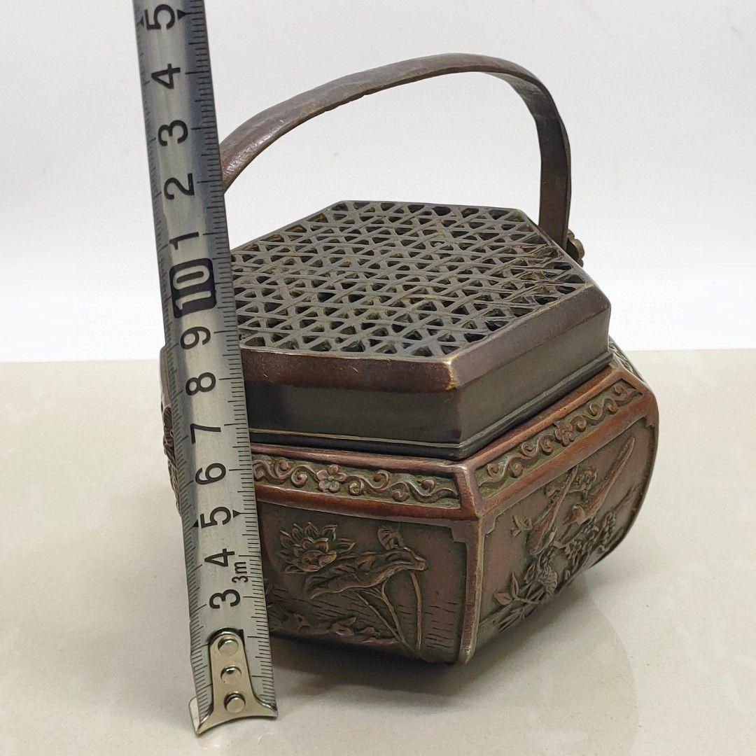 銅器 麒麟手提げ炉 暖手炉 香道具 工芸品 置物 銅製 提梁暖手炉 喜