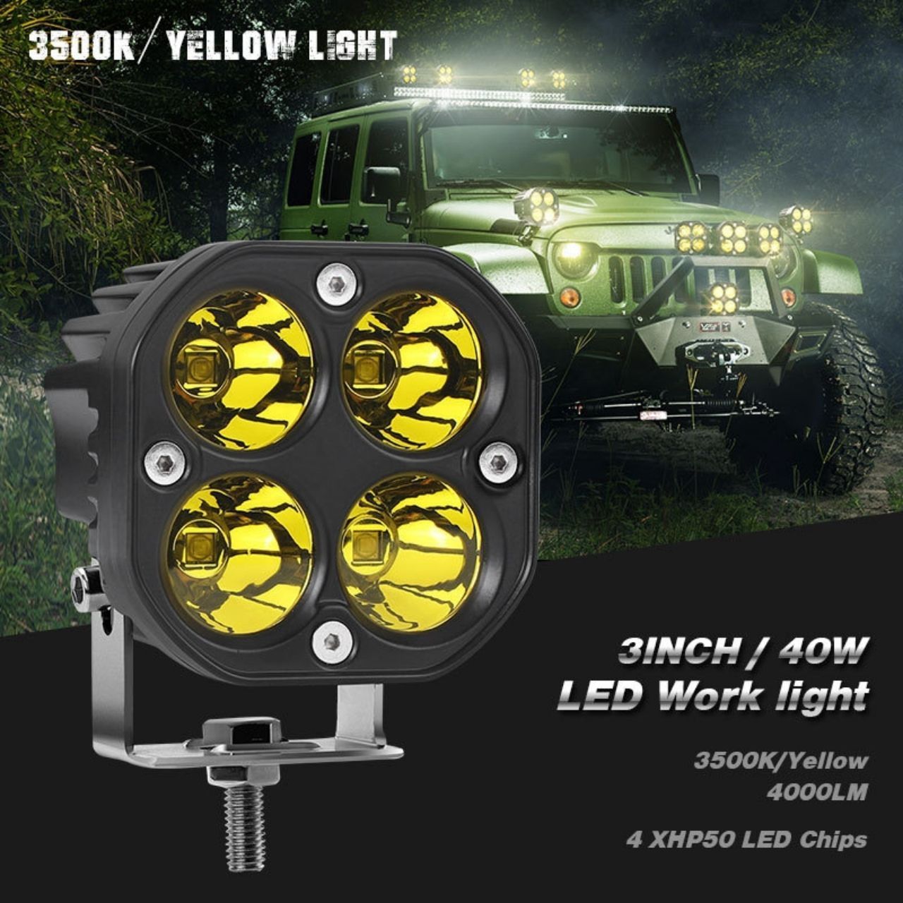 SUV 4WD LED フォグランプ フォグライト ワークライト ヘッドライト 12V 24V 狭角 2個セット パーツ 車 アクセサリー カスタム  LED作業灯 (黄光色、イエローライト) - メルカリ