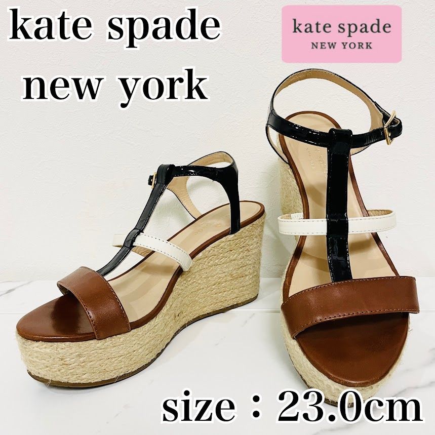 kate spade ケイトスペード 厚底 レザー 23.0㎝ ウェッジソール サンダル サマー 黒 白