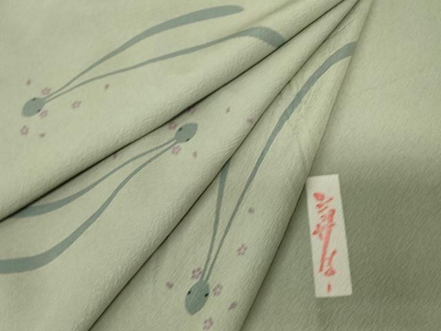 平和屋着物▽世界的人形師　辻村寿三郎　ジュサブロー　小紋　単衣　兎　舞桜　正絹　逸品　DAAS0531az 平和屋着物▽世界的人形師 辻村寿三郎 ジュサブロー 小紋 単衣 兎 舞桜